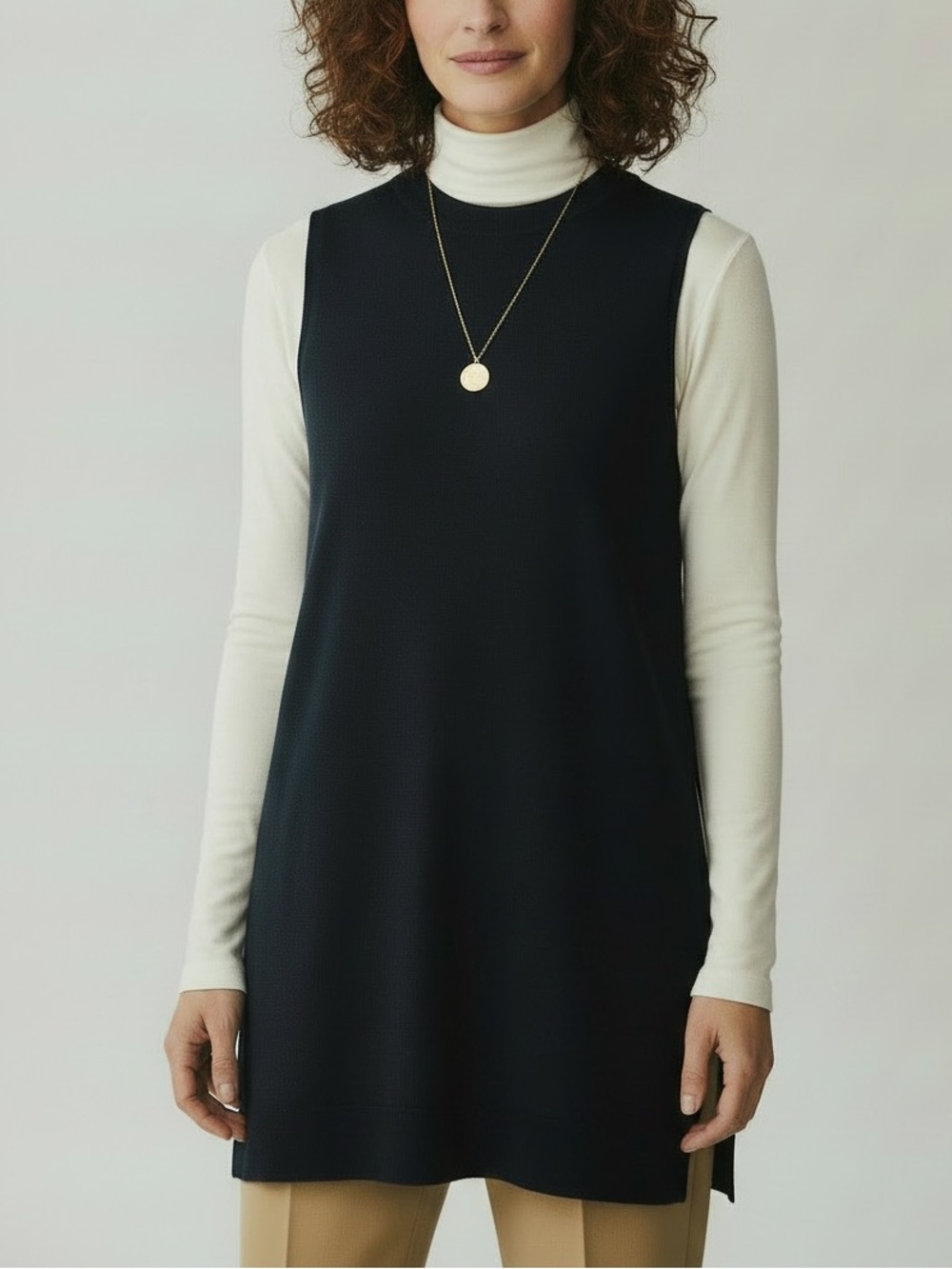 Eileen Fisher Black Wool Knit Sleeveless Pullover Tunic Top - Extra Large